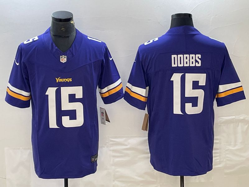 Men Minnesota Vikings #15 Dobbs Purple 2023 Nike Vapor F.U.S.E. Limited NFL Jerseys
